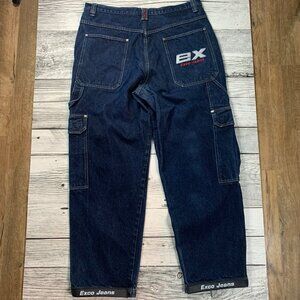 EX Exco Cargo Carpenter Jeans Vintage Y2K Baggy Wide Leg Indigo Denim